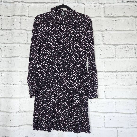 & Other Stories Black Pink Polka Dot Button Up Dress Long Sleeve Viscose Flowy - Picture 1 of 14